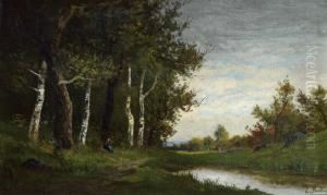 " Ruisseau Devant Une Clairiere A L'oree De La Foret ". by Pierre Ernest Ballue