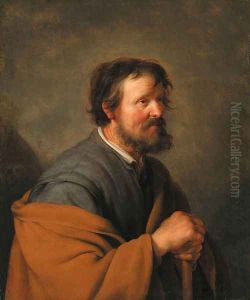 A seated man, his hand resting on a stick by Hendrick Bloemaert