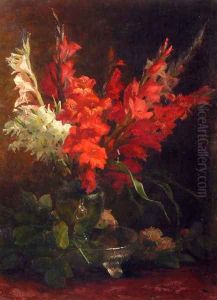 A Still Life With Gladioli And Roses by Geraldine Jacoba Van De Sande Bakhuyzen