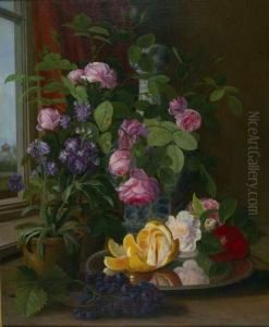 Stillleben Mit Blumen Und Fruchten.