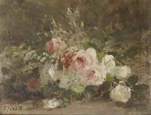 Rozes on a forest floor - a study by Geraldine Jacoba Van De Sande Bakhuyzen