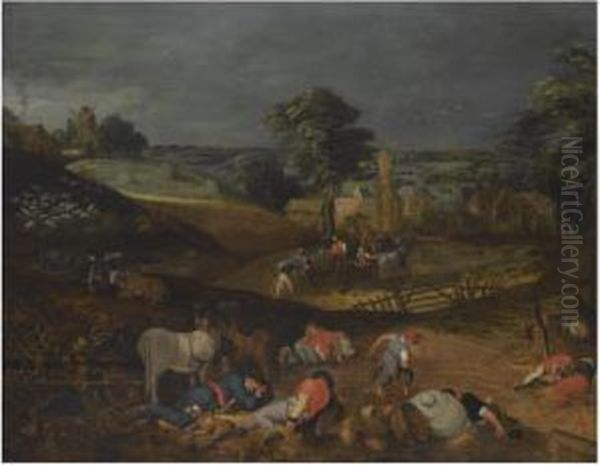 Landscape With Peasants 
Harvesting, While Others Rest In Theforeground, Or 'the Devil Sewing 
Tares' - view 1
