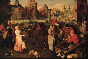 A Vegetable Market On A Quay In A Town by Peeter Baltens