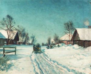 Village In Winter by Mikhail Abramovich Balunin