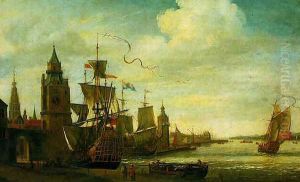 A capriccio view of the port of Antwerp 1673 by Jan Karel Donatus van Beecq