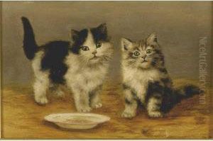 Two Kittens And Bowl Tea Time by Bessie, Betsie Bamber