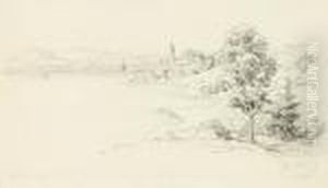 Bayerische Seenlandschaft Mit Kirchdorf by Friedrich Bamberger
