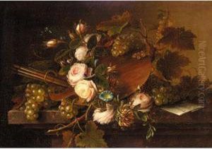 Still Life Of An Artist's Palette Wreathed With Roses by Coplestone Warre Bampfylde