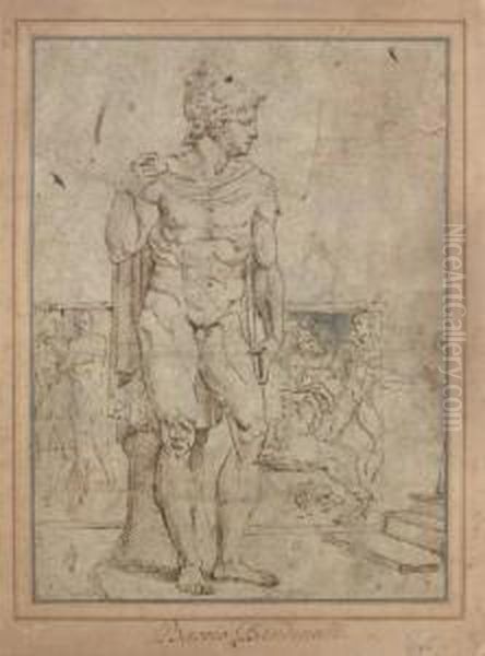 Sculpture Antique Representant Mars Devant Un Sarcophage by Baccio Bandinelli