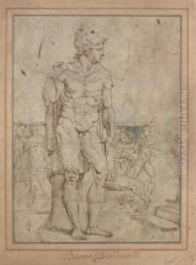Sculpture Antique Representant Mars Devant Un Sarcophage Sculpture Antique Representant Mars Devant Un Sarcophage
