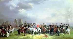 The Wiltshire great coursing meeting held at Amesbury, 16th-20th March 1847, with Stonehenge beyond by William Barraud