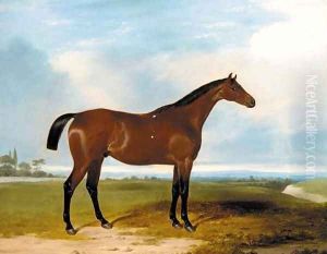 A bay hunter in a landscape by William Barraud