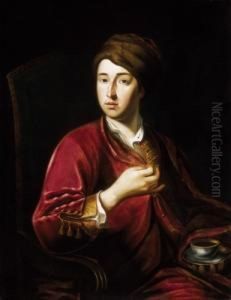 After An 18th Century Forerunner(jan Kupezky) Man In A Fur Hat With A Cup Of Coffee
