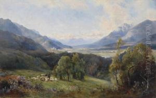 View Of A Valley, A Flock Of Sheep In The Foreground - view 1
