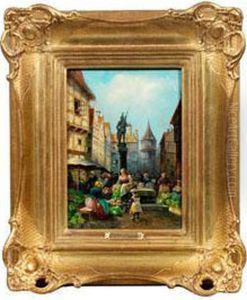 Belebter Markttag In Einem Pittoresken Alten Stadtchen