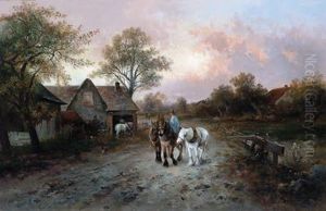 Abend Auf Der Dorfstrase by Emil Barbarini