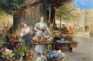Venditrice Di Fiori In Una Citta All""""atmosferameridionale by Emil Barbarini