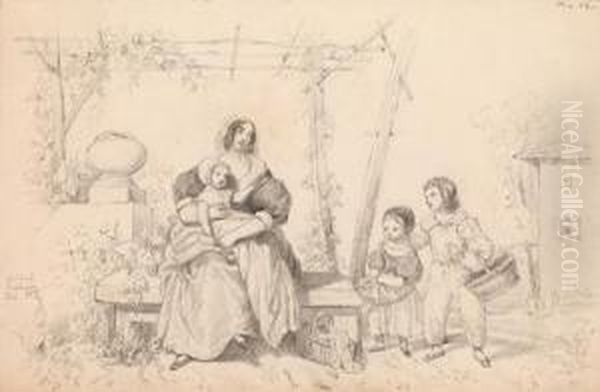 A Mother And Her Children In An Arbor - view 1