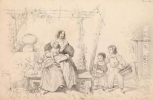 A Mother And Her Children In An Arbor