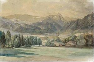 Blick Auf Ein Dorf, Im Hintergrund Gebirgsmassiv.