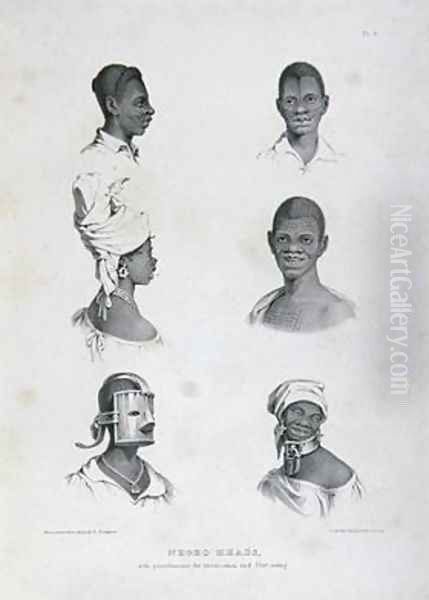 Negro Heads with punishments for Intoxication and Dirt-eating, from 'West Indian Scenery with Sketches of Negro Character', 1836 - view 1