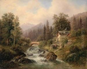Idyllische Gebirgslandschaft Mit Bauernhausern