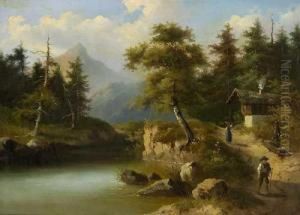 Gebirgslandschaft Mit Figurenstaffage.