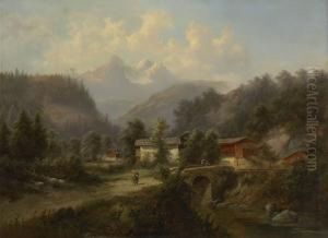 Bauernhauser Am Gebirgsbach.
