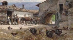 A Farmyard Scene by Mariano Barbasan Lagueruela