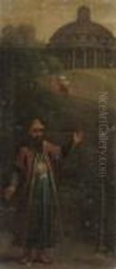 An Italianate Landscape With Oriental Figures by Jean Barbault