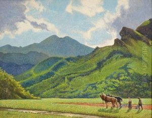 "vespero" 1935 Olio Su Compensato Firmato E Datato In Basso A Sinistra. In Cornice
