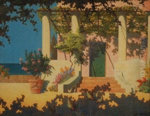 "il Portico A Capri" 1927 Olio 
Su Compensato Firmato E Datato In Basso A Destra. In Cornice by Ernesto Barbero