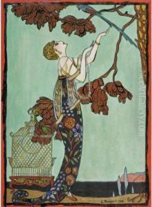 Woman With Parakeet by Georges Barbier