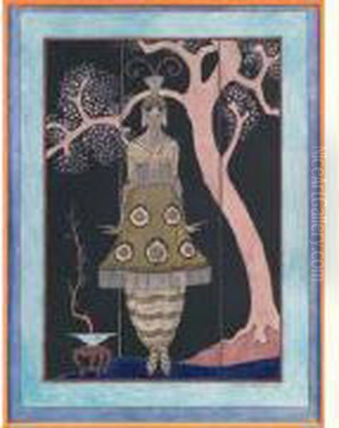 <femme En Robe Persane Sur Fond De Paravent>. - view 1