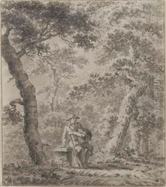 A Traveller Resting By A Tree-lined Path - view 1