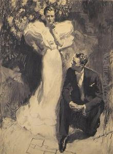 Story Illustration: Elegant Couple Considers Floor Plan Drawn In The Sand. - view 1