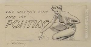 Woman Squatting At Water's Edge With Woman Speaking On Telephone.