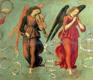 Angels playing the fiddle and pipe, c.1475-97 by Francesco Botticini