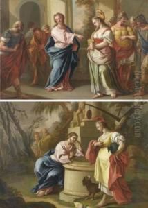 Pair Of Works: Christ And The Adulteress/christ And The Woman Of Samaria. by Pietro Bardellino