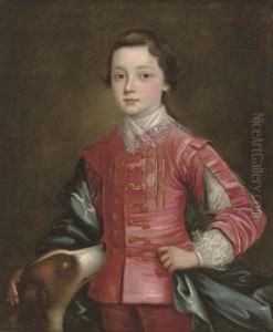 Portrait Of A Boy, 
Three-quarter-length, In A Red Slashed Doublet With A Blue Mantle, A 
Spaniel At His Side