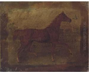 A Chestnut Horse In A Landscape; And A Bridled Bay Horse In A Stable by Thomas Bardwell