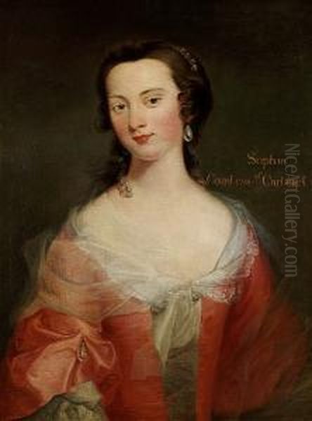 Portrait Of Sophia, Countess Of
Carteret, Half-length, In A Pink Dress, With Pearl Earrings And A Pearl
Hair Ornament - view 1