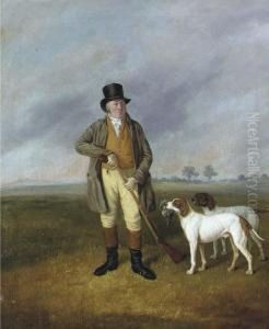 A Gentleman, Partridge Shooting With Two Pointers In Alandscape