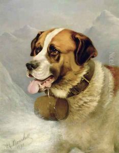 A Portrait of a St. Bernard in an Alpine Landscape by James E. Bourhill