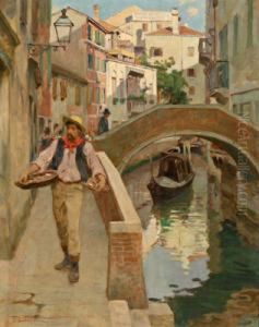 Venditore Di Conchiglie Lungo Un Canale A Venezia