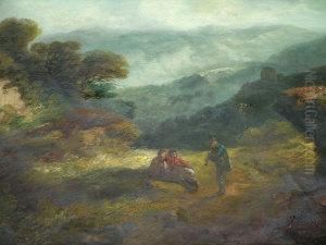 Figures In A Highland Scene With A Piper by John Barker