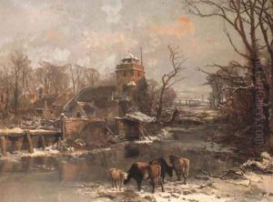 Cattle in a Winter Landscape 1855 by Charles Branwhite