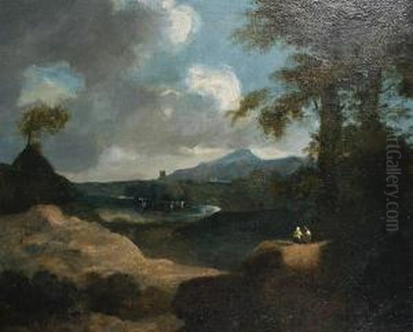 Figures In A River Landscape - view 1