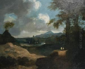 Figures In A River Landscape by Benjamin Barker Of Bath