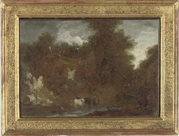 Cattle In A Woodland Stream - view 1